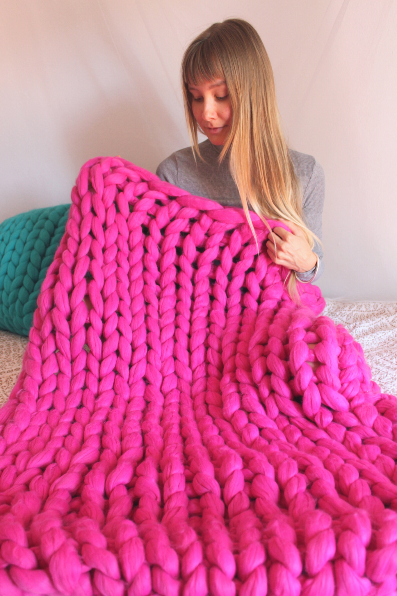 Wool Chunky Knitted Blanket, Super Chunky Yarn Blanket